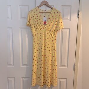 MANGO yellow & pink floral print dress, size M.  Brand new w/tags!